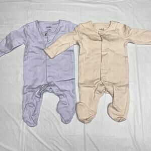 M&S Marks & Spencer Baby Girls Purple Cream Easter Bunny Sleepsuit Size 1 Month